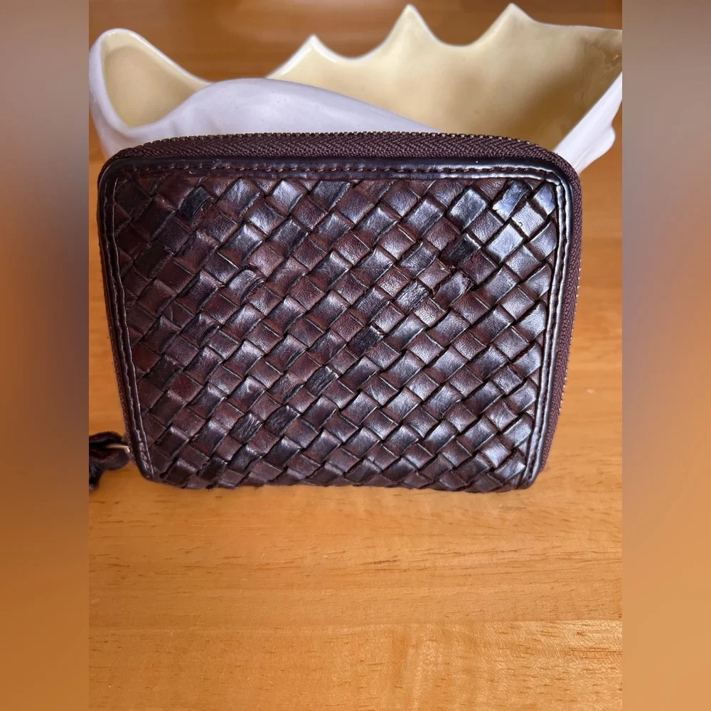 Marta Ponti Woven Dark Brown Leather Women's Wallet zip coin card wallet boho
